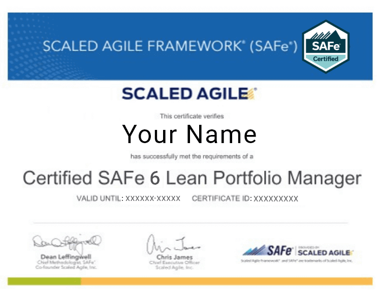 SAFe LPM Training Sample Certificate