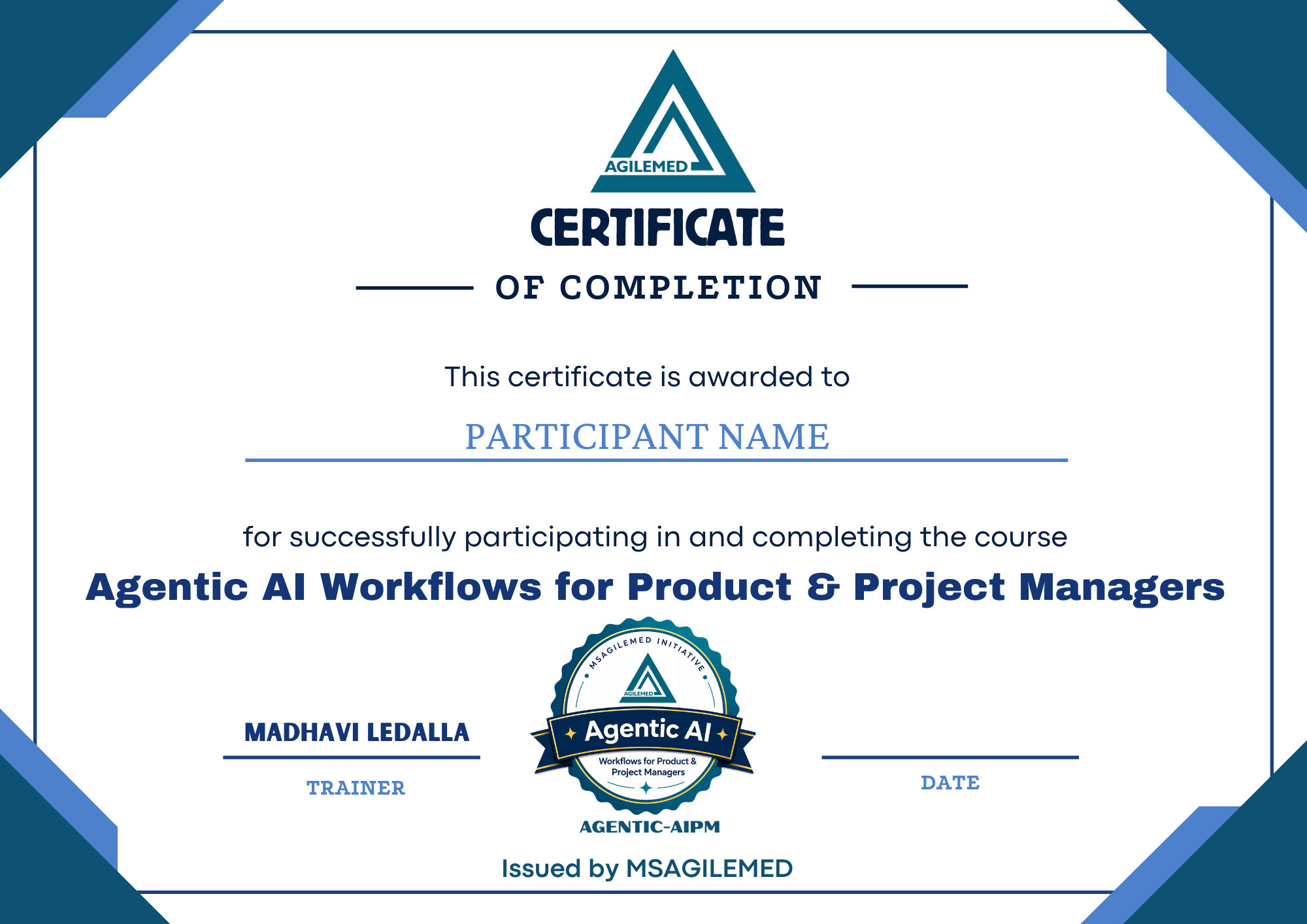 Agentic AIPM Sample Certificate